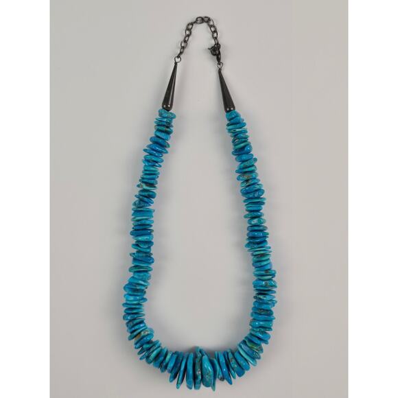 Large Carolyn Pollack Chip Turquoise Graduated Necklace 18" - 21" heavy piece - Picture 1 of 15